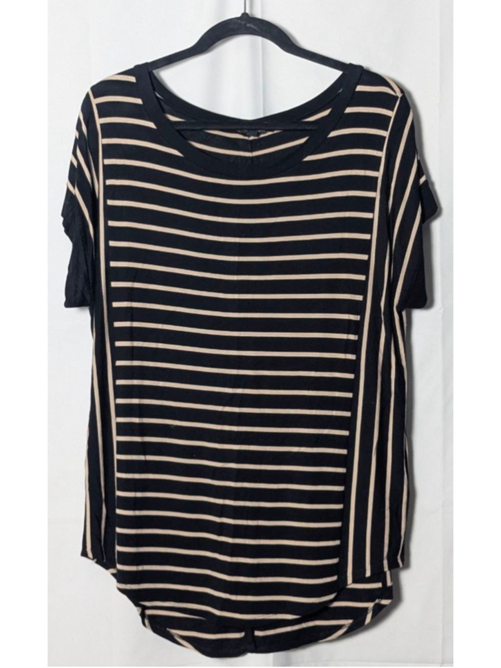 Cable & Gauge Black Tan Striped Button Back Blouse Women’s Large